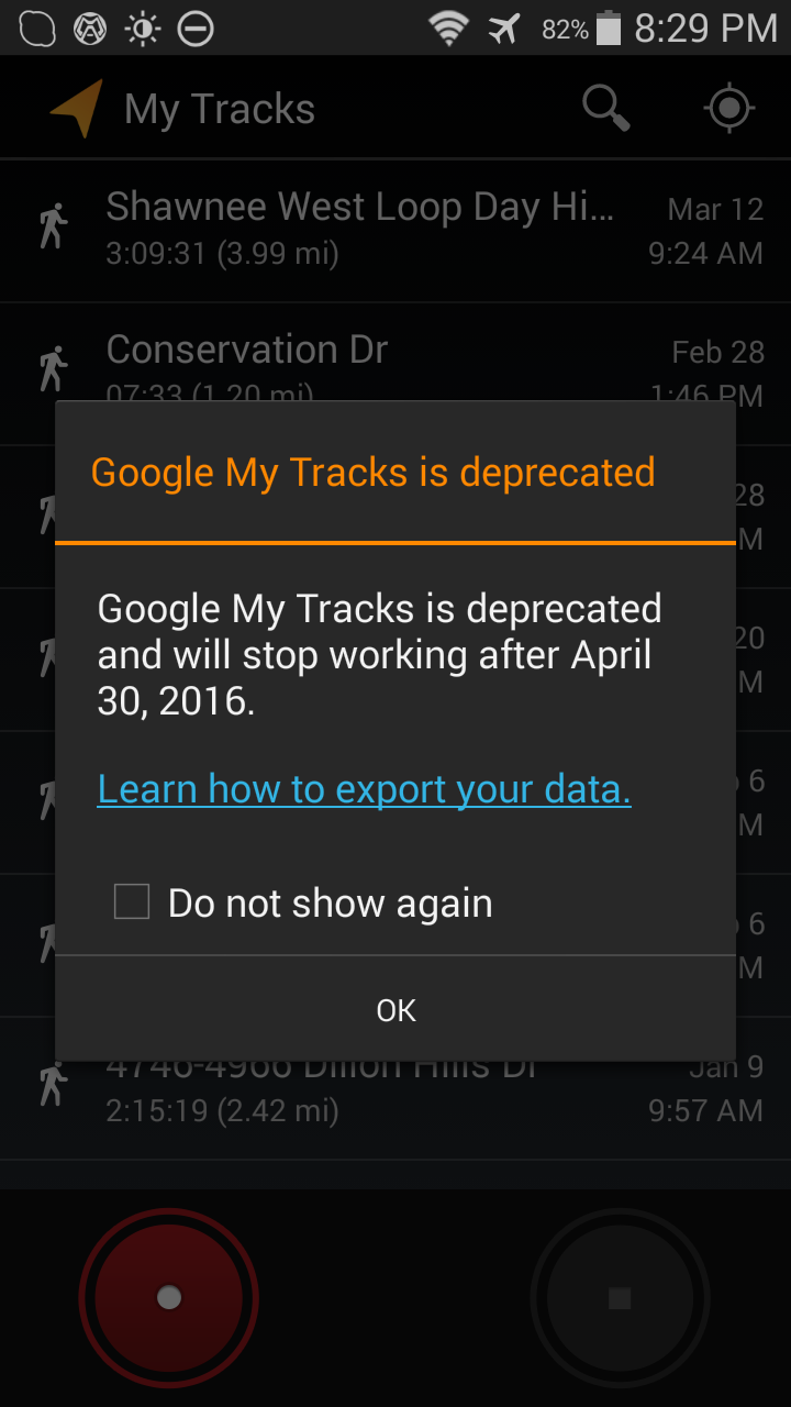 mytracks app deprecated